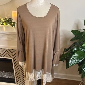 Women's Tan Lace Trim Top